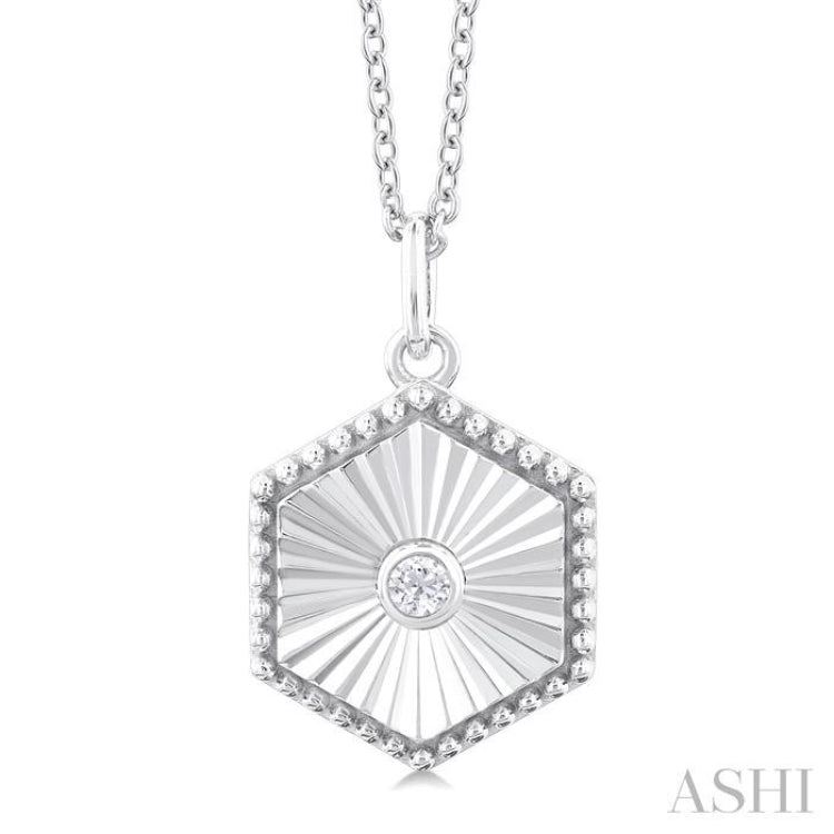 Hexagon Shape Fluted Medallion Diamond Pendant