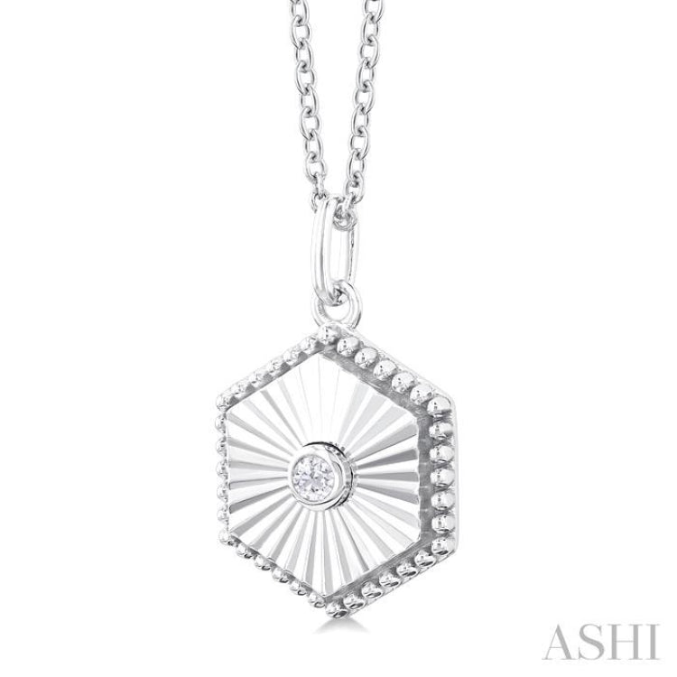 Hexagon Shape Fluted Medallion Diamond Pendant