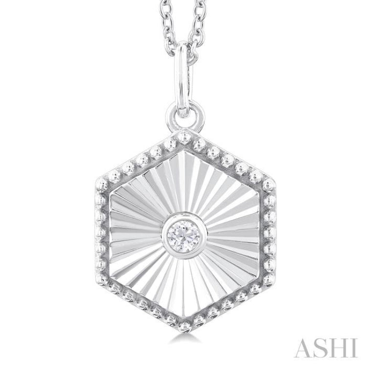 Hexagon Shape Fluted Medallion Diamond Pendant