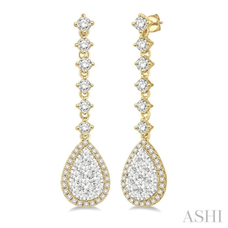 Pear Shape Halo Lovebright Diamond Long Earrings