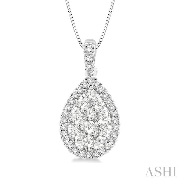 Pear Shape Halo Lovebright Essential Diamond Pendant