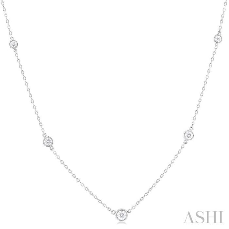 Bezel Set Graduated Diamond Station Necklace