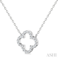 1/8 Ctw Petite Clover Round Cut Diamond Fashion Pendant With Chain in 10K White Gold
