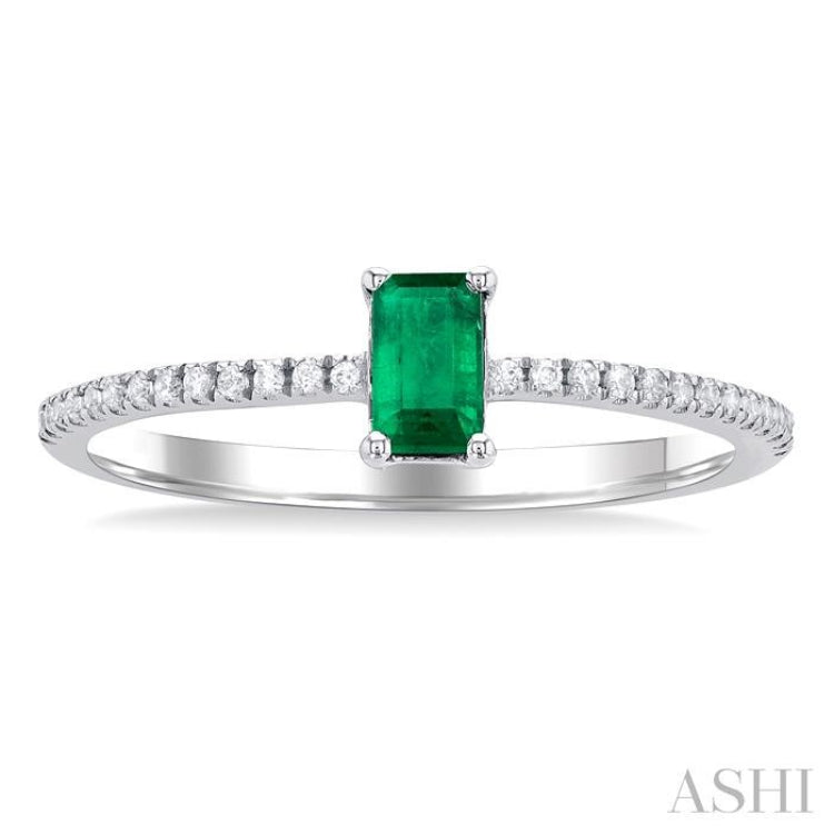 Emerald Shape Gemstone & Petite Diamond Fashion Ring