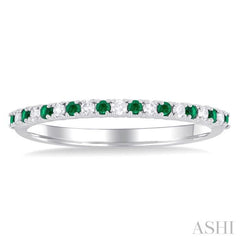 1.35 MM Round Cut Emerald and 1/10 Ctw Petite Round Cut Diamond Precious Stack Band in 10K White Gold