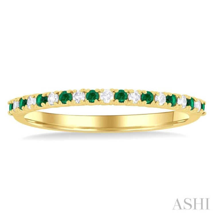 1.35 MM Round Shape Emerald and 1/10 Ctw Petite Round Cut Diamond Precious Stack Band in 10K Yellow Gold