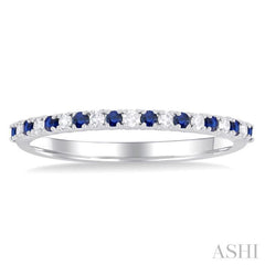 1.35 MM Round Shape Sapphire and 1/10 Ctw Petite Round Cut Diamond Precious Stack Band in 10K White Gold