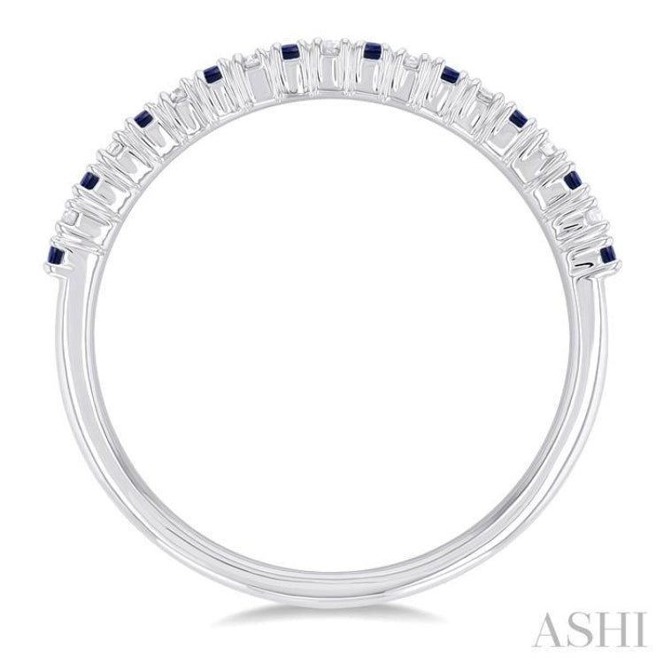 1.35 MM Round Shape Sapphire and 1/10 Ctw Petite Round Cut Diamond Precious Stack Band in 10K White Gold