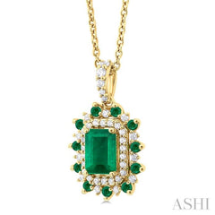 Emerald Shape Gemstone & Halo Diamond Pendant