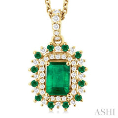 Emerald Shape Gemstone & Halo Diamond Pendant