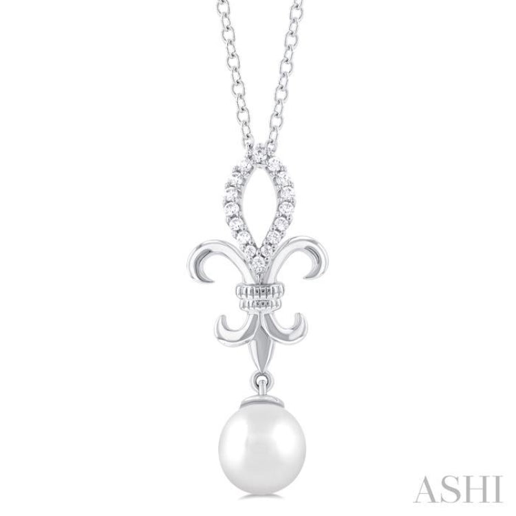 Fleur De Lis Pearl & Diamond Pendant