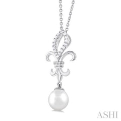 Fleur De Lis Pearl & Diamond Pendant