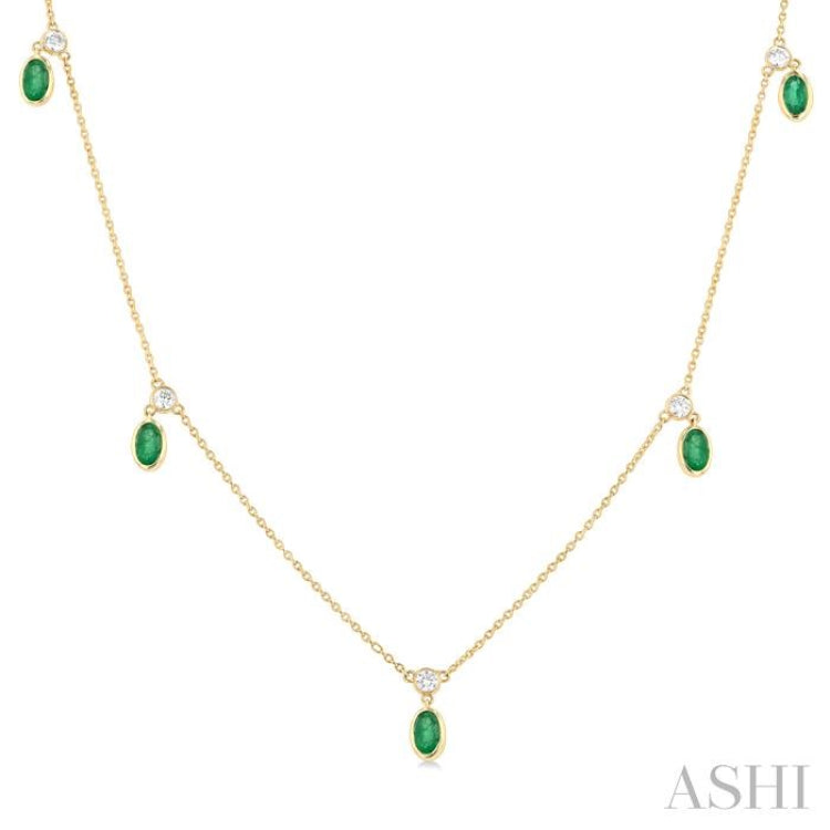 Oval Shape Gemstone & Diamond Station Necklace