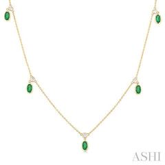 Oval Shape Gemstone & Diamond Station Necklace