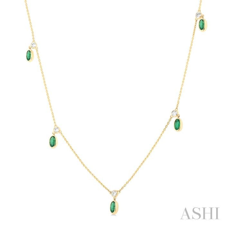 Oval Shape Gemstone & Diamond Station Necklace