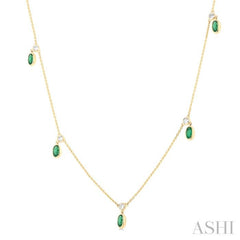 Oval Shape Gemstone & Diamond Station Necklace