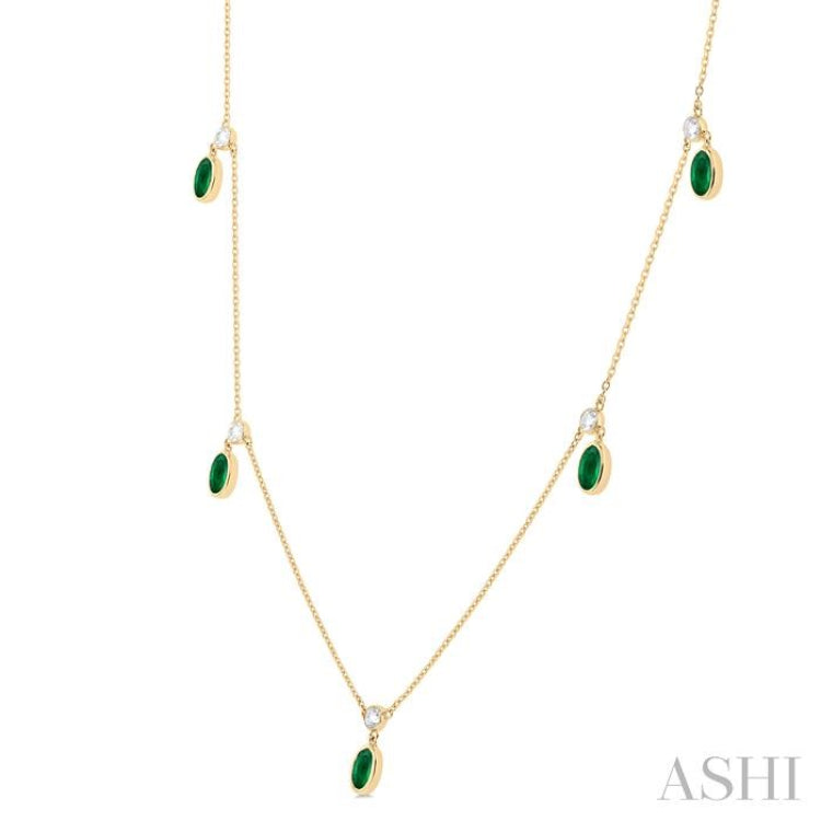 Oval Shape Gemstone & Diamond Station Necklace