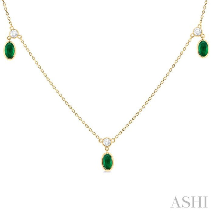 Oval Shape Gemstone & Diamond Station Necklace