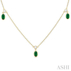 Oval Shape Gemstone & Diamond Station Necklace