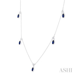 Oval Shape Gemstone & Diamond Station Necklace