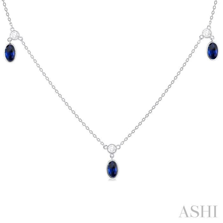 Oval Shape Gemstone & Diamond Station Necklace