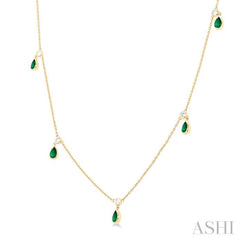 Pear Shape Gemstone & Diamond Station Necklace