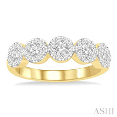3/4 Ctw 5-Stone Lovebright Round Cut Diamond Band in 14K Yellow & White Gold