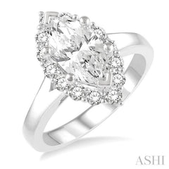 Marquise Shape Semi-Mount Halo Diamond Engagement Ring