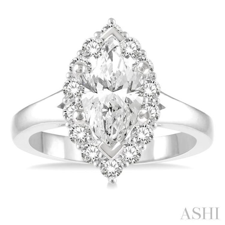 Marquise Shape Semi-Mount Halo Diamond Engagement Ring