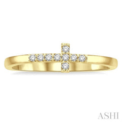 1/10 Ctw Petite Reclining Cross Round Cut Diamond Stackable Fashion Ring in 10K Yellow Gold