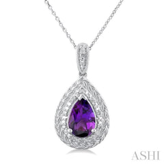 Silver Pear Shape Gemstone & Diamond Pendant