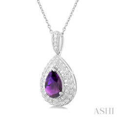 Silver Pear Shape Gemstone & Diamond Pendant