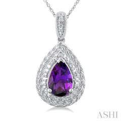 Silver Pear Shape Gemstone & Diamond Pendant