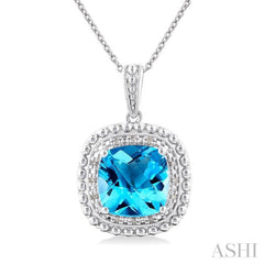 Silver Cushion Shape Gemstone & Diamond Pendant