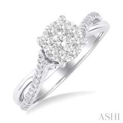 1/2 Ctw Round Shape Lovebright Split Entwined Shank Round Cut Diamond Engagement Ring in 14K White Gold