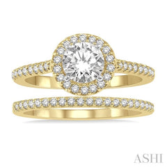 Round Shape Halo Diamond Wedding Set