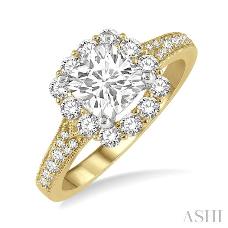 Cushion Shape Semi-Mount Halo Diamond Engagement Ring