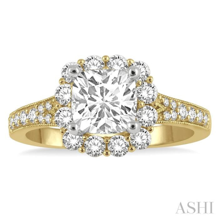 Cushion Shape Semi-Mount Halo Diamond Engagement Ring