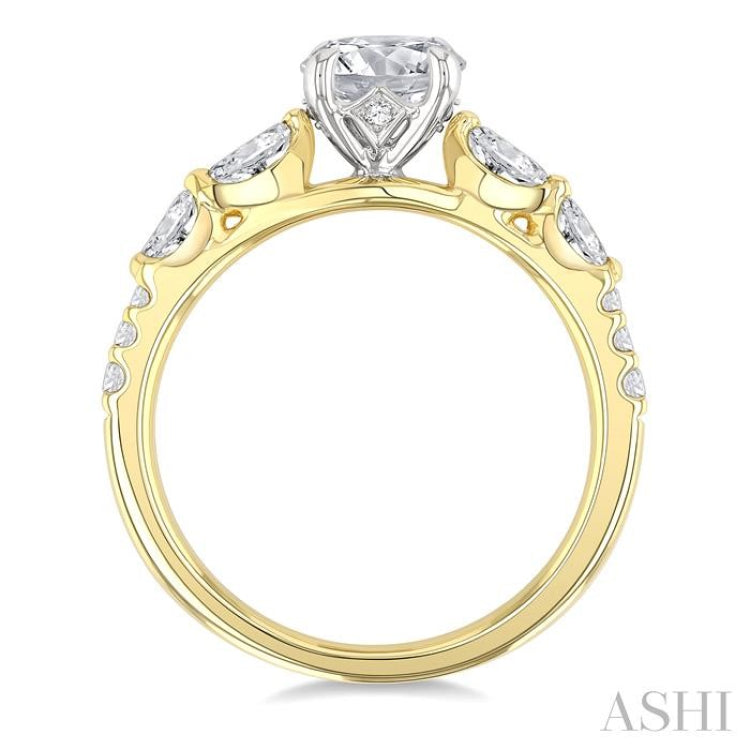3/8 Ctw Marquise and Round Cut Diamond Semi-Mount Engagement Ring in 14K Yellow and White Gold
