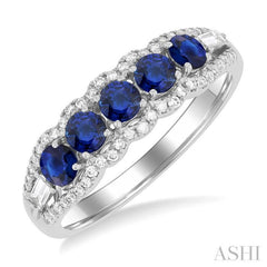 Round Shape 5 Gemstone & Diamond Ring