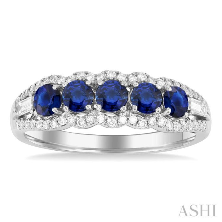 Round Shape 5 Gemstone & Diamond Ring