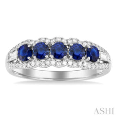 Round Shape 5 Gemstone & Diamond Ring