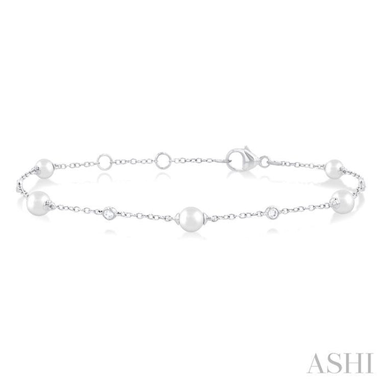 Pearl & Diamond Station Chain Bracelet