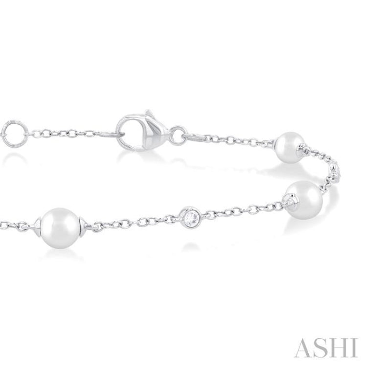 Pearl & Diamond Station Chain Bracelet