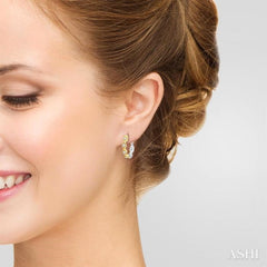 1/5 Ctw Petite Reverted Two-Tone Marquise and Hexagon Shape Round Cut Diamond Fashion Huggies in 10K White and Yellow Gold