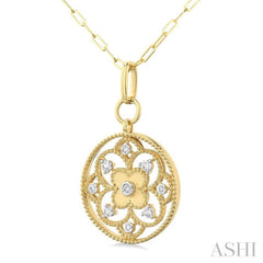 Floral Circle Paper Clip Medallion Diamond Fashion Pendant