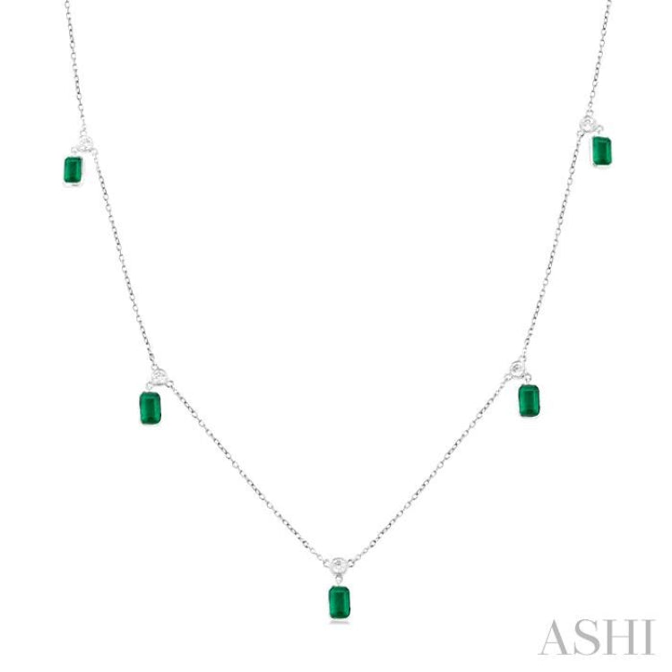 Emerald Shape Gemstone & Diamond Station Necklace