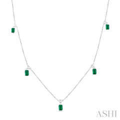 Emerald Shape Gemstone & Diamond Station Necklace