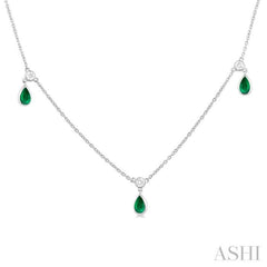 Pear Shape Gemstone & Diamond Station Necklace