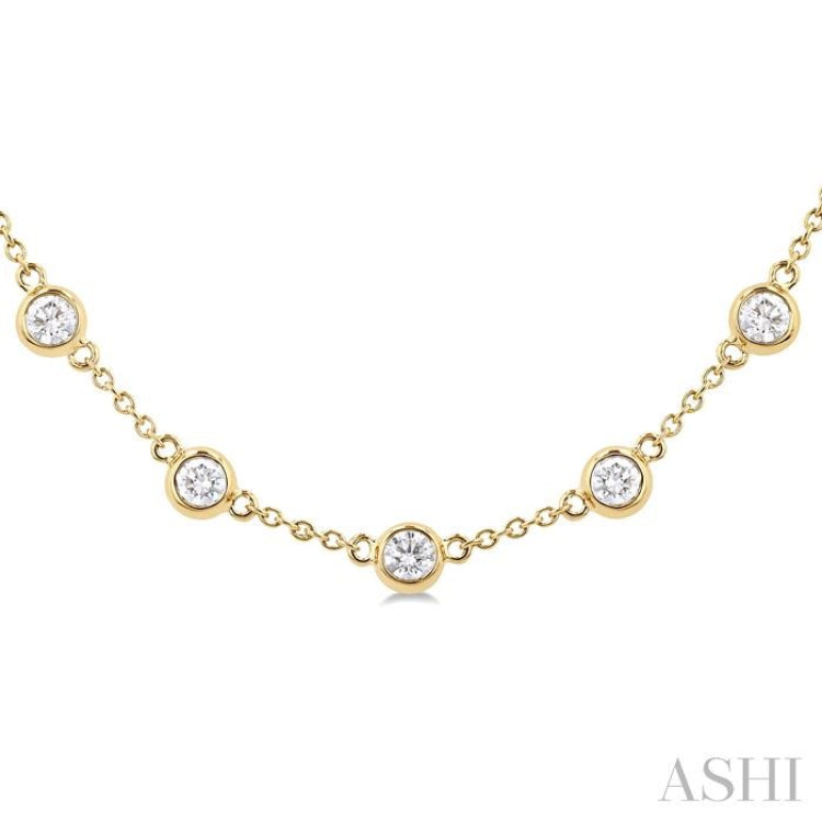 3 Ctw Bezel Set Round Cut Diamond Station Necklace in 14K Yellow Gold